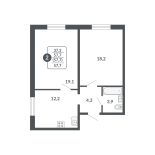 2-комнатная, 57.7 м², жилая: 37.3 м², кухня: 12.2 м²